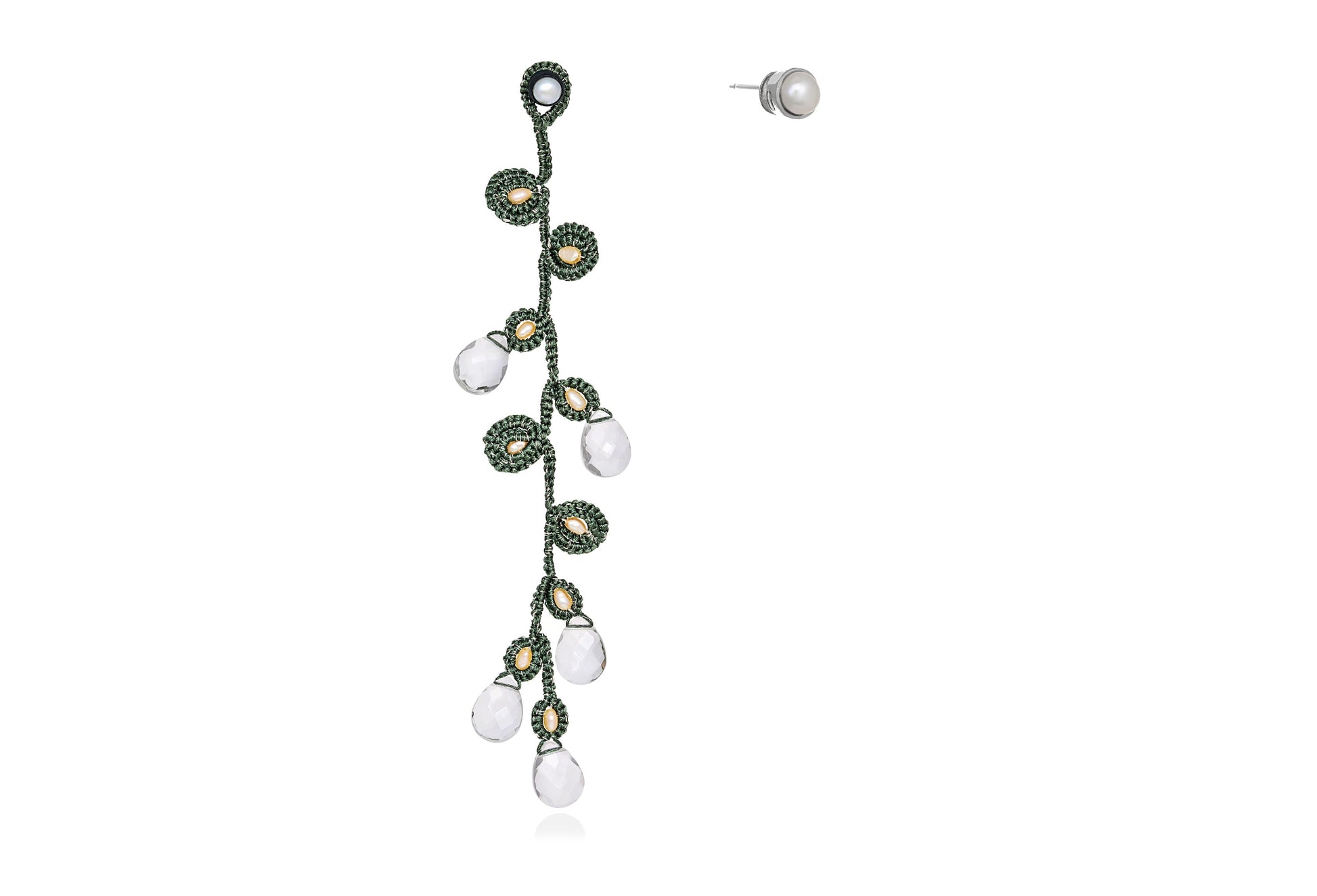 Handcrafted gemstone single statement lace earring & stud olive green crystal 