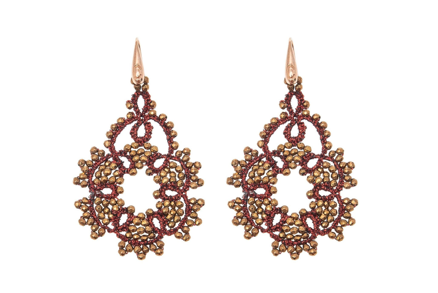 Agatha handcrafted gemstone lace earrings burgundy bronze