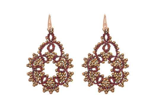 Agatha handcrafted gemstone lace earrings burgundy bronze