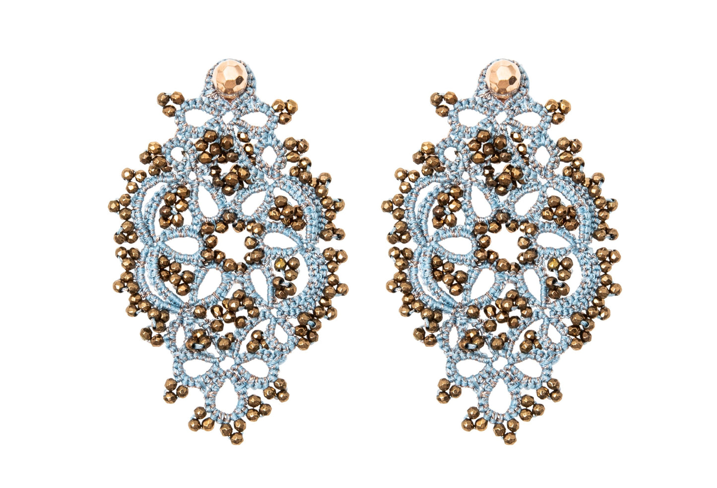 Alexandra handcrafted gemstones lace earrings baby blue bronze