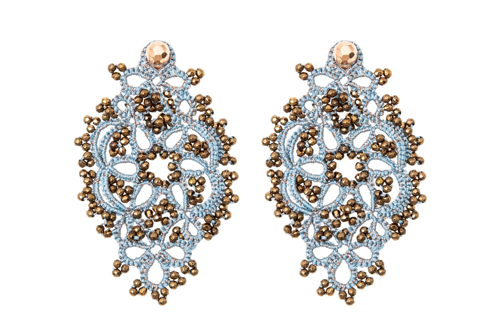 Alexandra handcrafted gemstones lace earrings baby blue bronze
