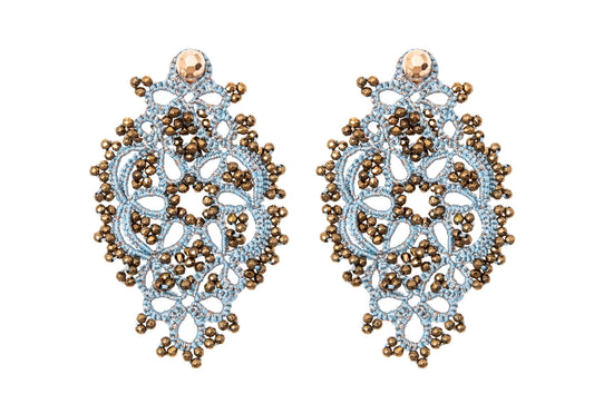 Alexandra handcrafted gemstones lace earrings baby blue bronze
