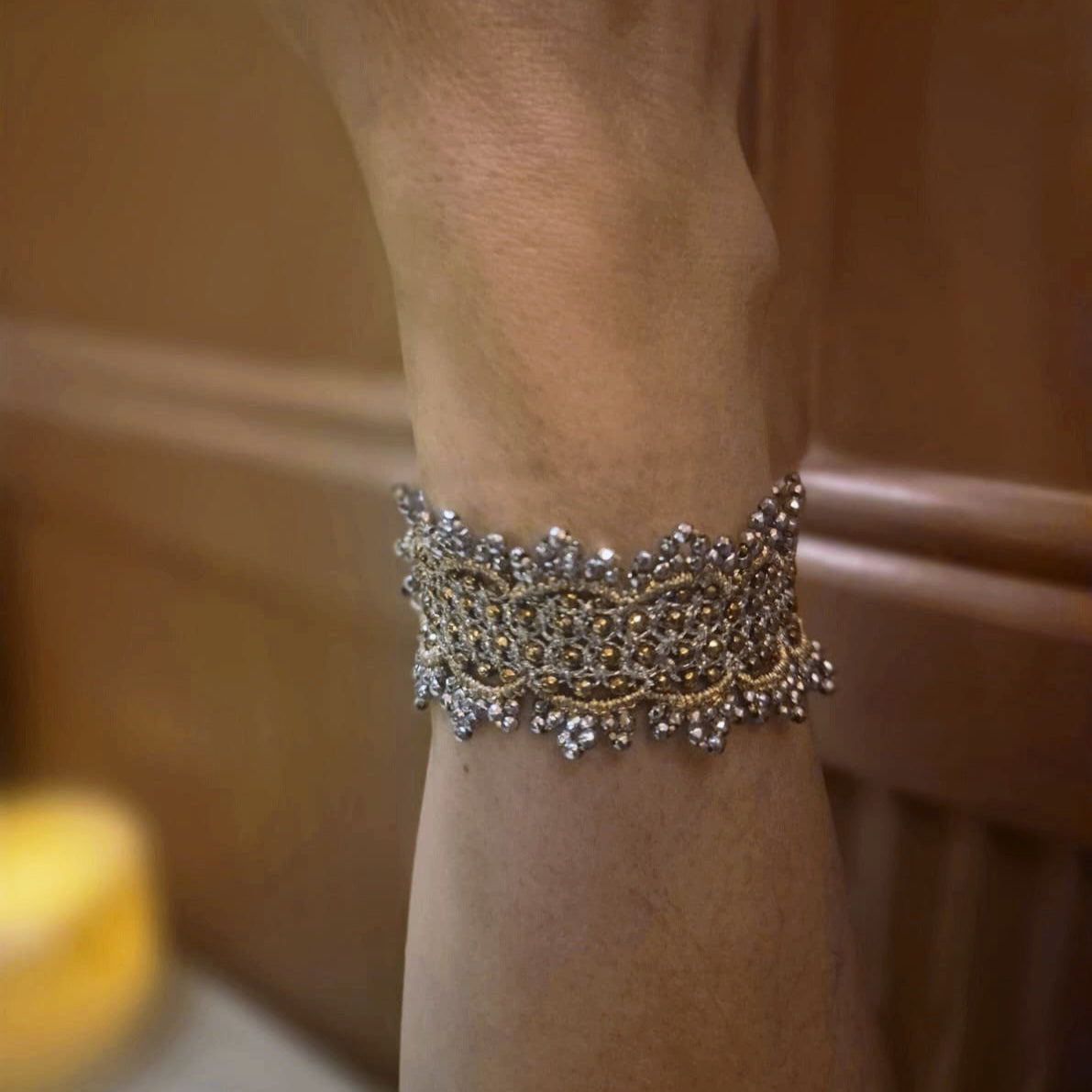 Amalfi handcrafted gemstone lace bracelet silver gold