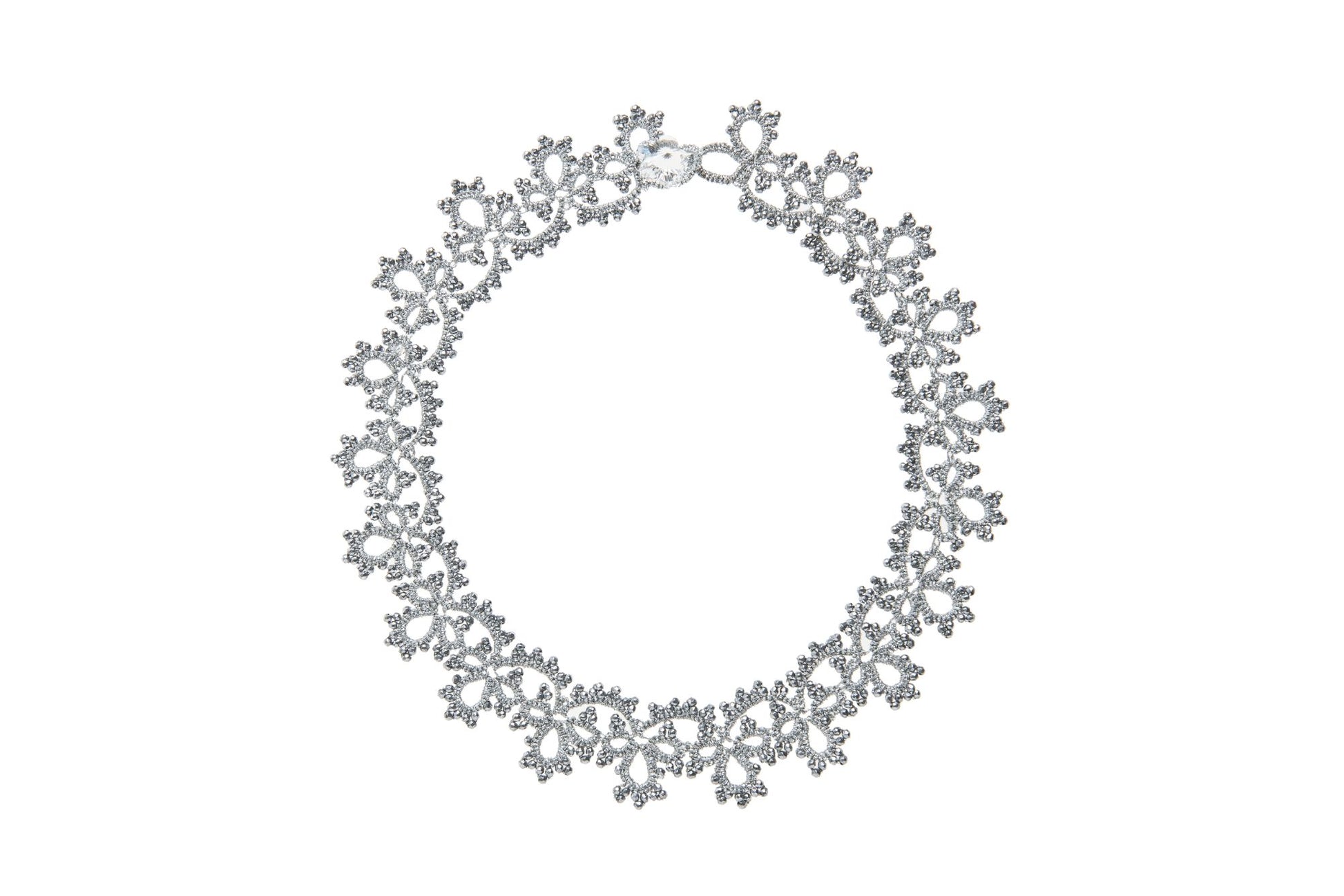 Amelia handcrafted lace choker silver  on a white background