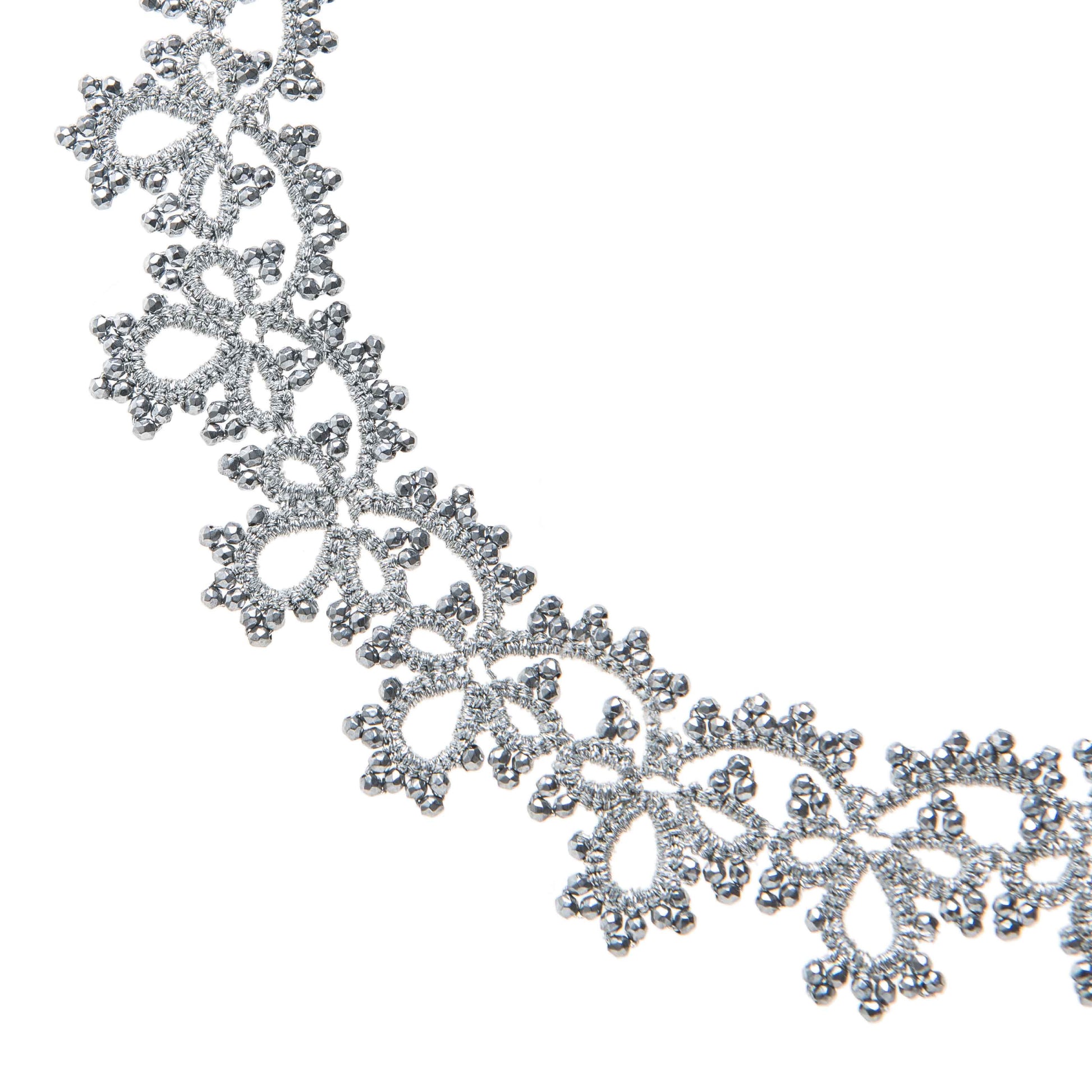 Detail of Amelia handcrafted lace choker white background