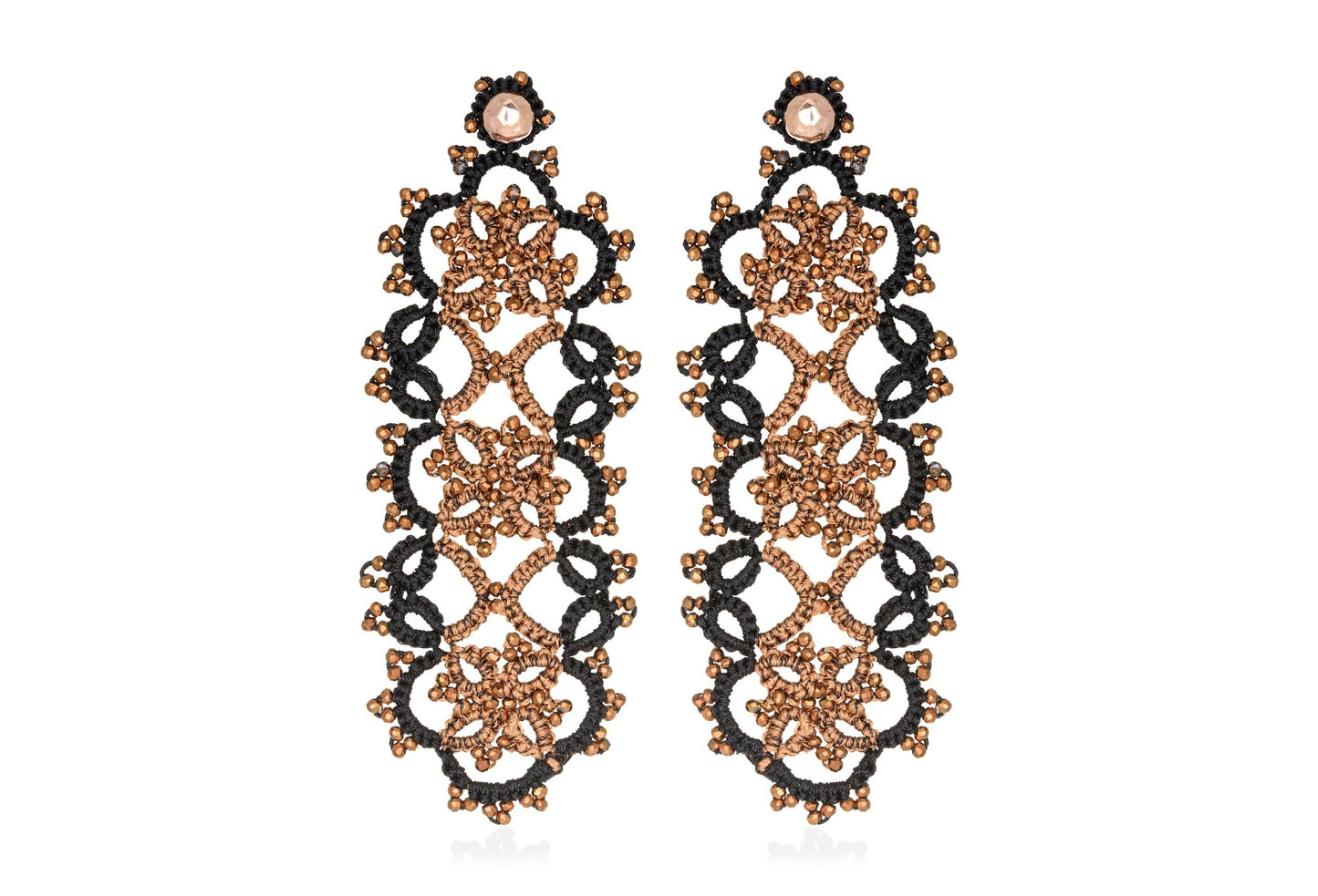Art Deco handcrafted gemstone lace earrings black bronze