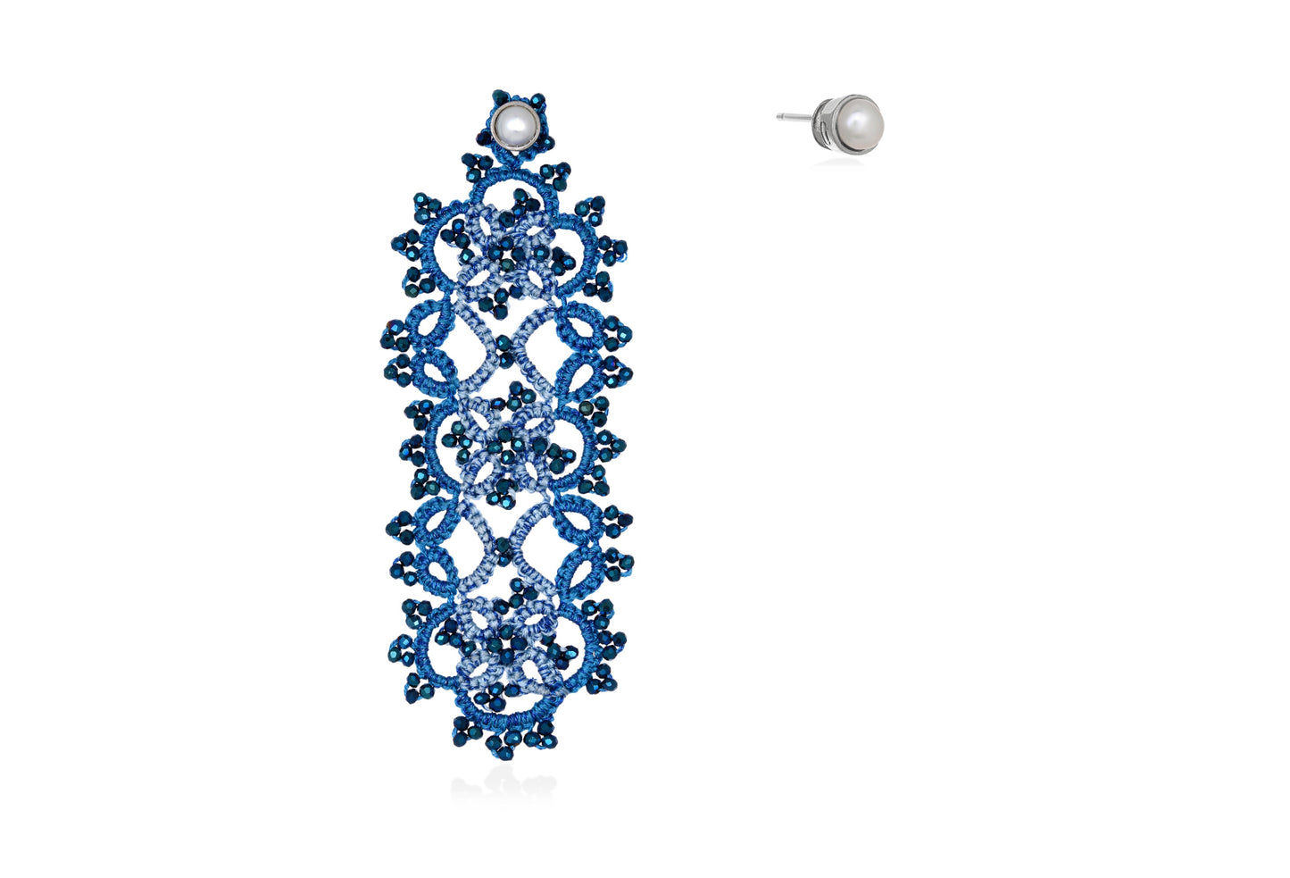 Handcrafted gemstone single statement lace earring & stud ocean blue baby blue