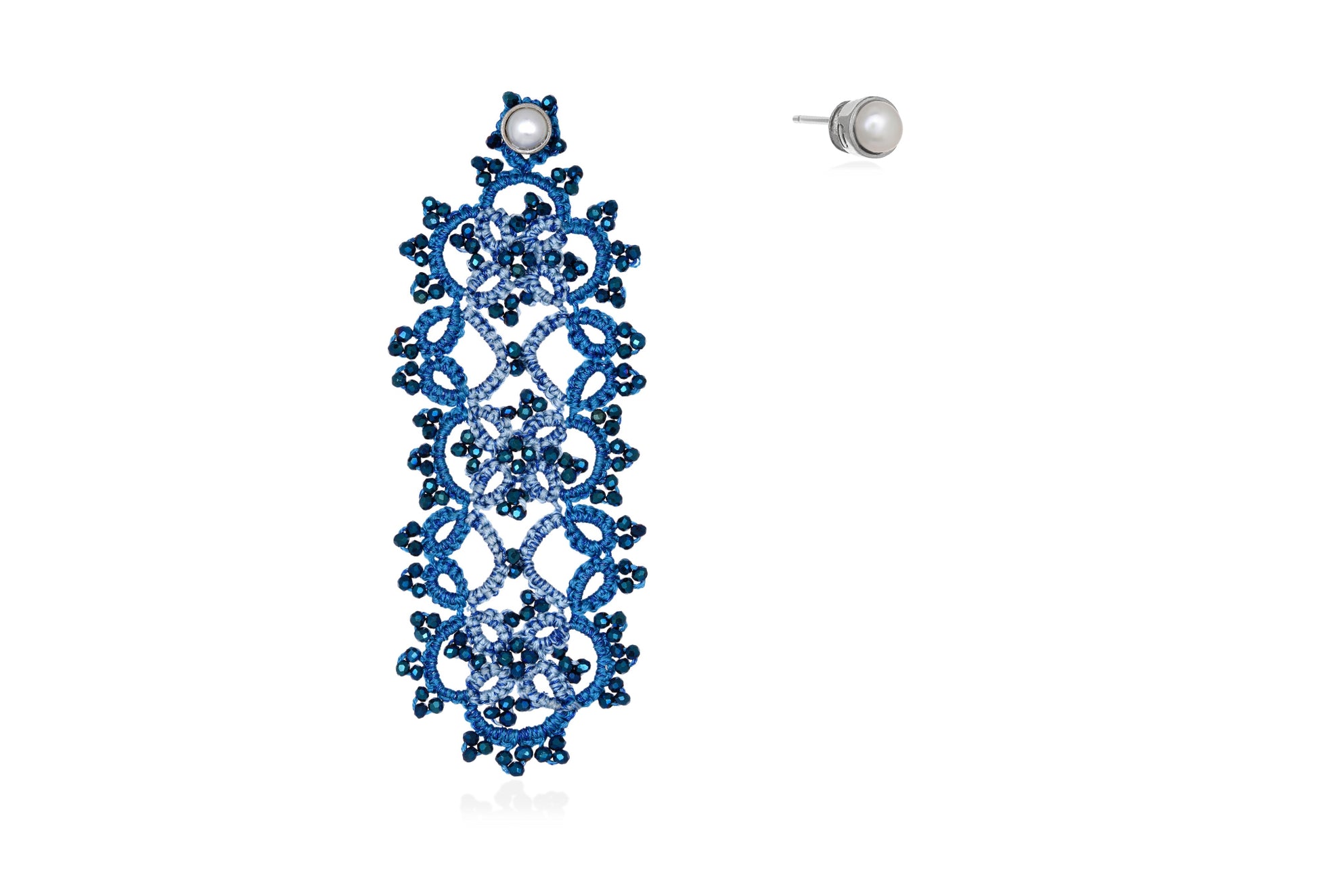 Handcrafted gemstone single statement lace earring & stud ocean blue baby blue