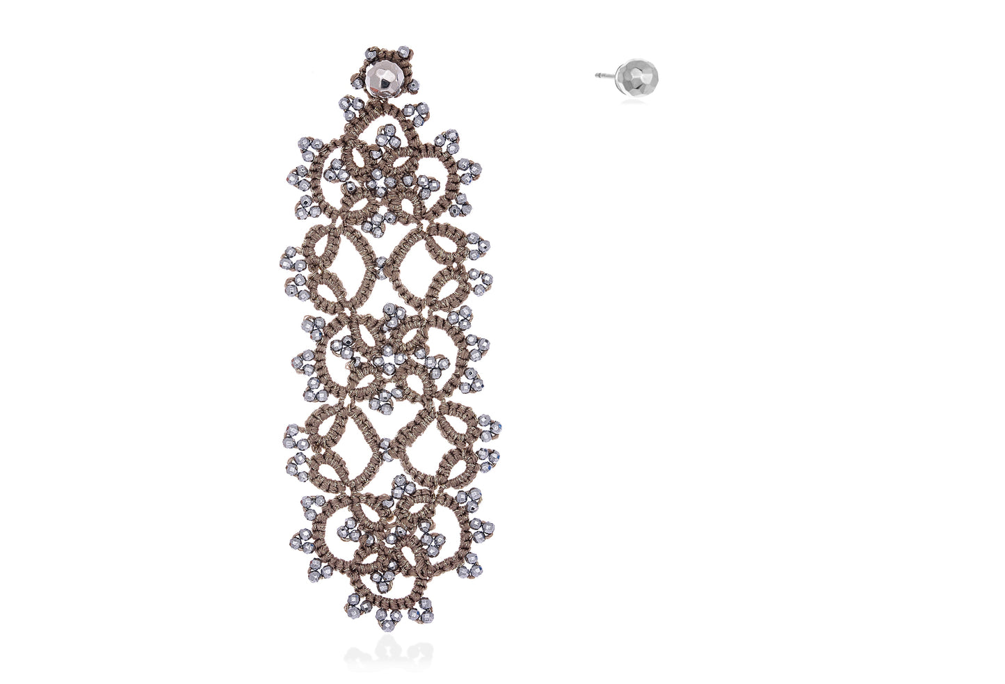 Handcrafted gemstone single statement lace earring & stud chocolate silver 