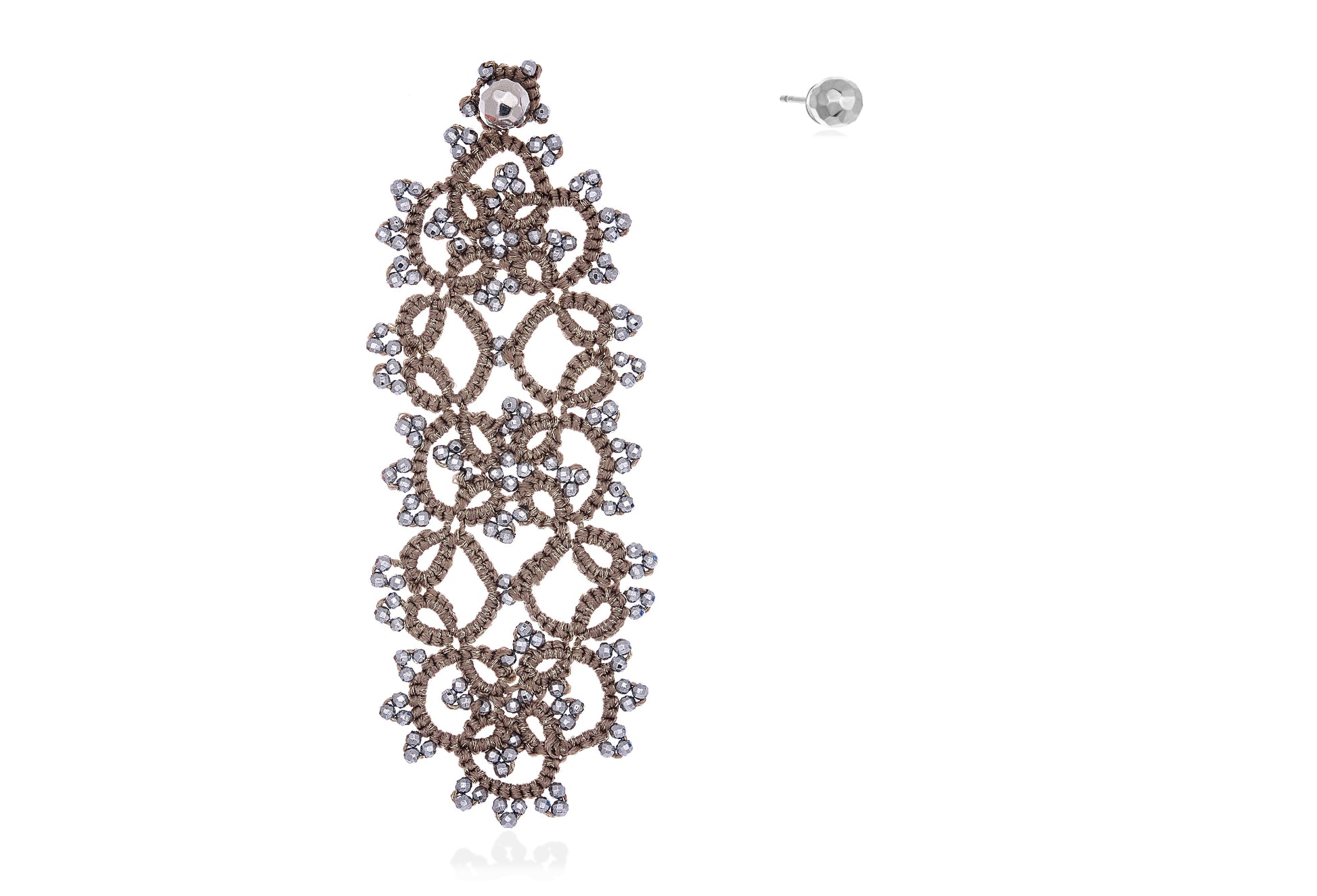 Handcrafted gemstone single statement lace earring & stud chocolate silver 