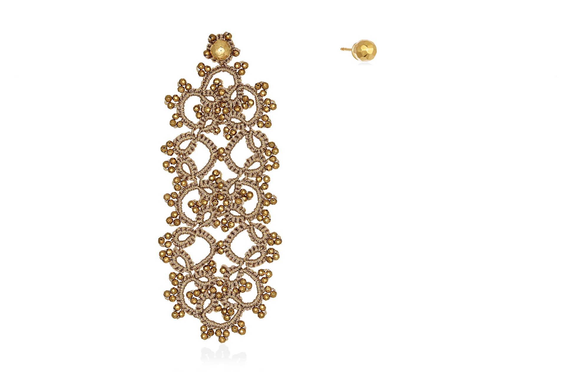 Handcrafted gemstone single statement lace earring & stud gold