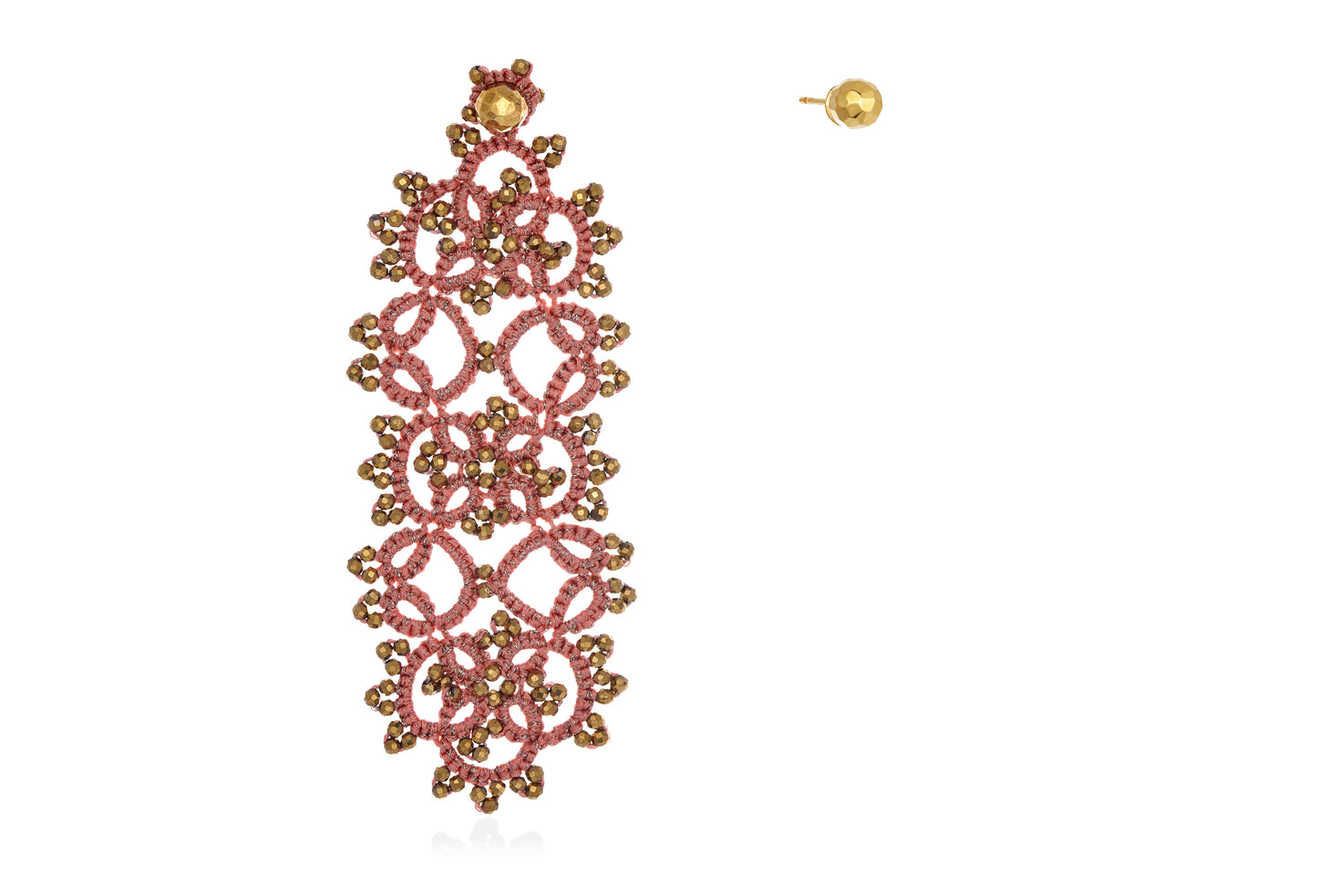 Handcrafted gemstone single statement lace earring & stud magenta bronze