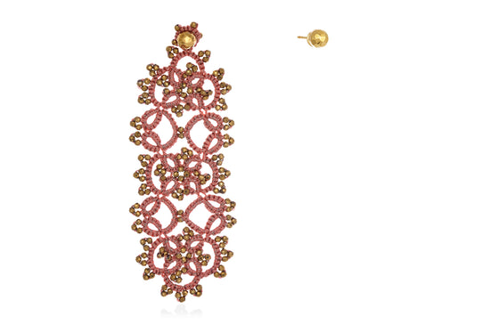 Handcrafted gemstone single statement lace earring & stud magenta bronze