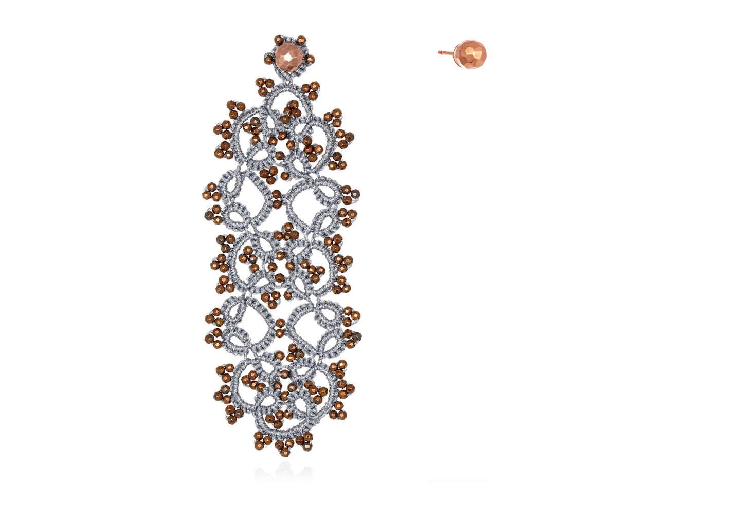Handcrafted gemstone single statement lace earring & stud silver rose gold