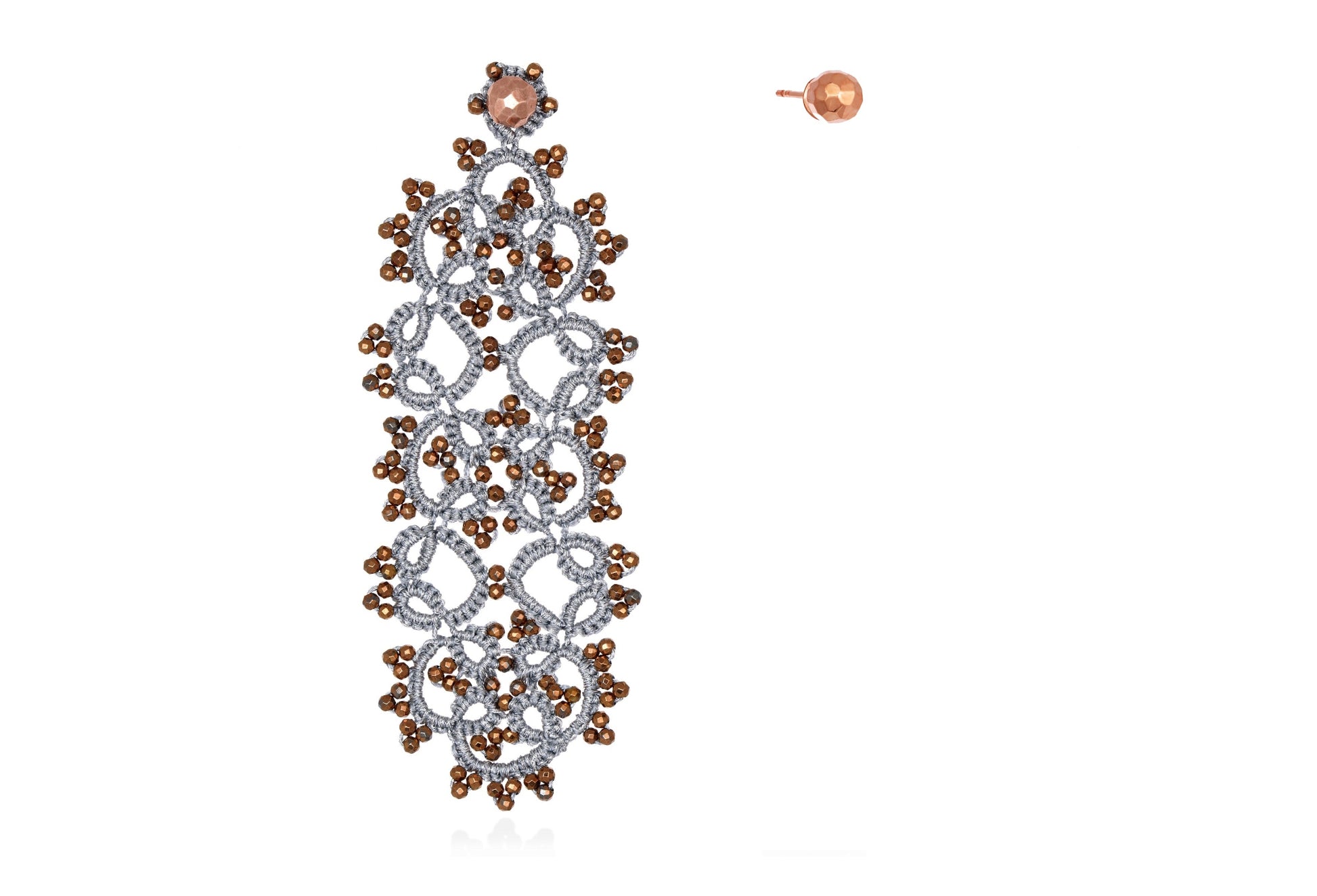 Handcrafted gemstone single statement lace earring & stud silver rose gold