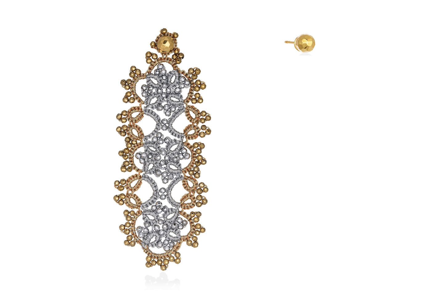 Handcrafted gemstone single statement lace earring & stud silver gold