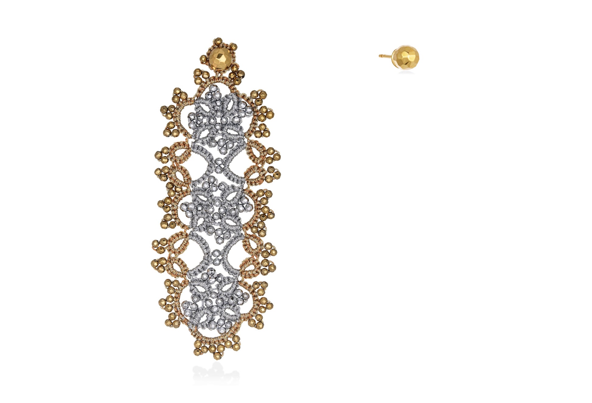 Handcrafted gemstone single statement lace earring & stud silver gold