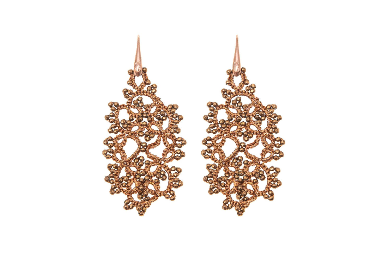 Art Deco handcrafted gemstone lace earrings rust bronze