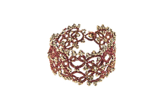 Art Deco handcrafted lace bracelet burgundy gold