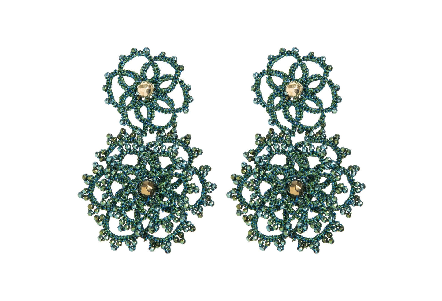 Bloom handcrafted lace earrings on white backround