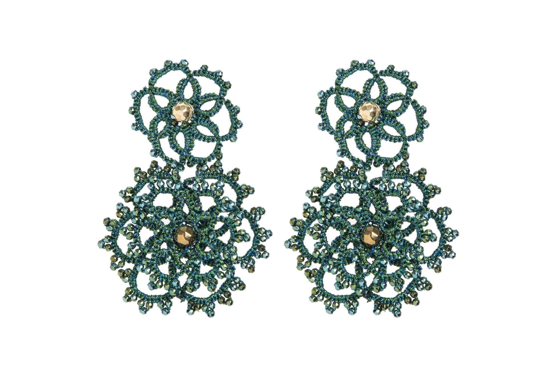Bloom handcrafted lace earrings on white backround
