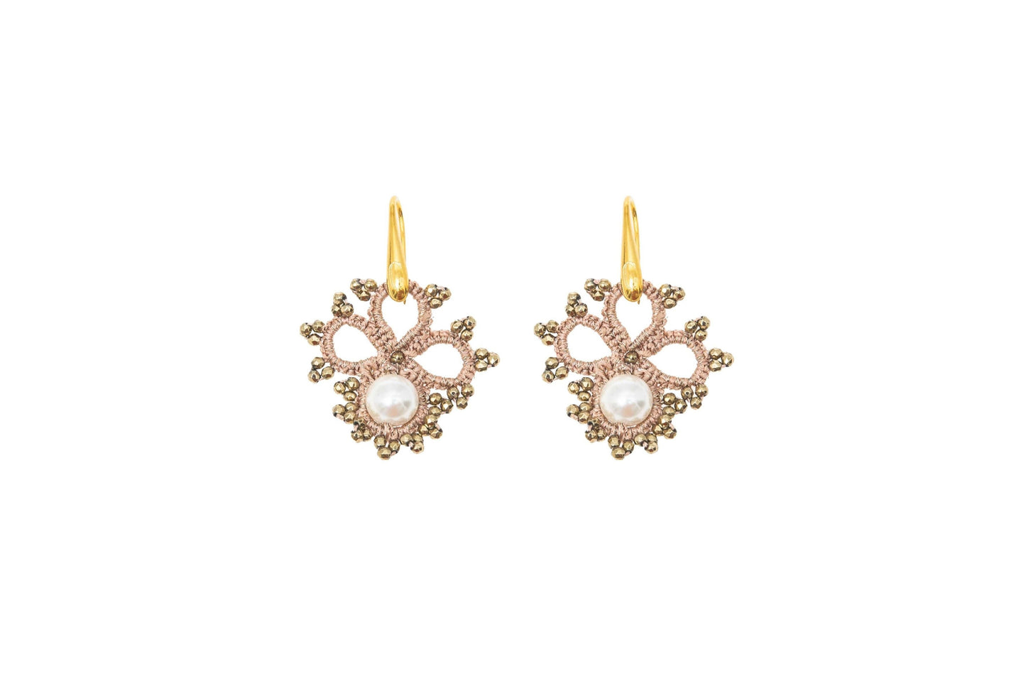 Claire handcrafted gemstone lace earrings nude gold 