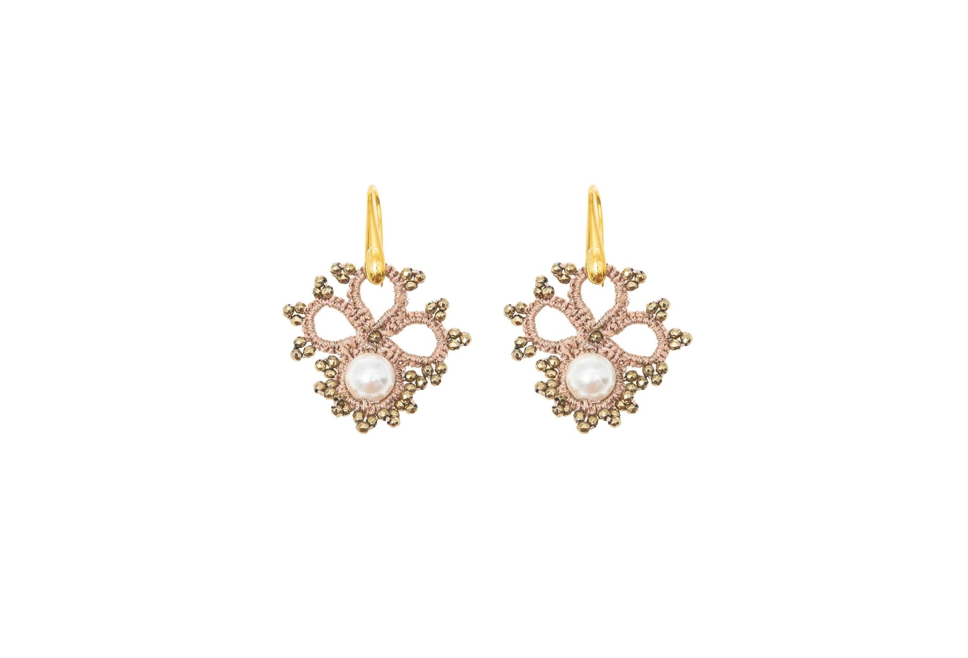 Claire handcrafted gemstone lace earrings nude gold 
