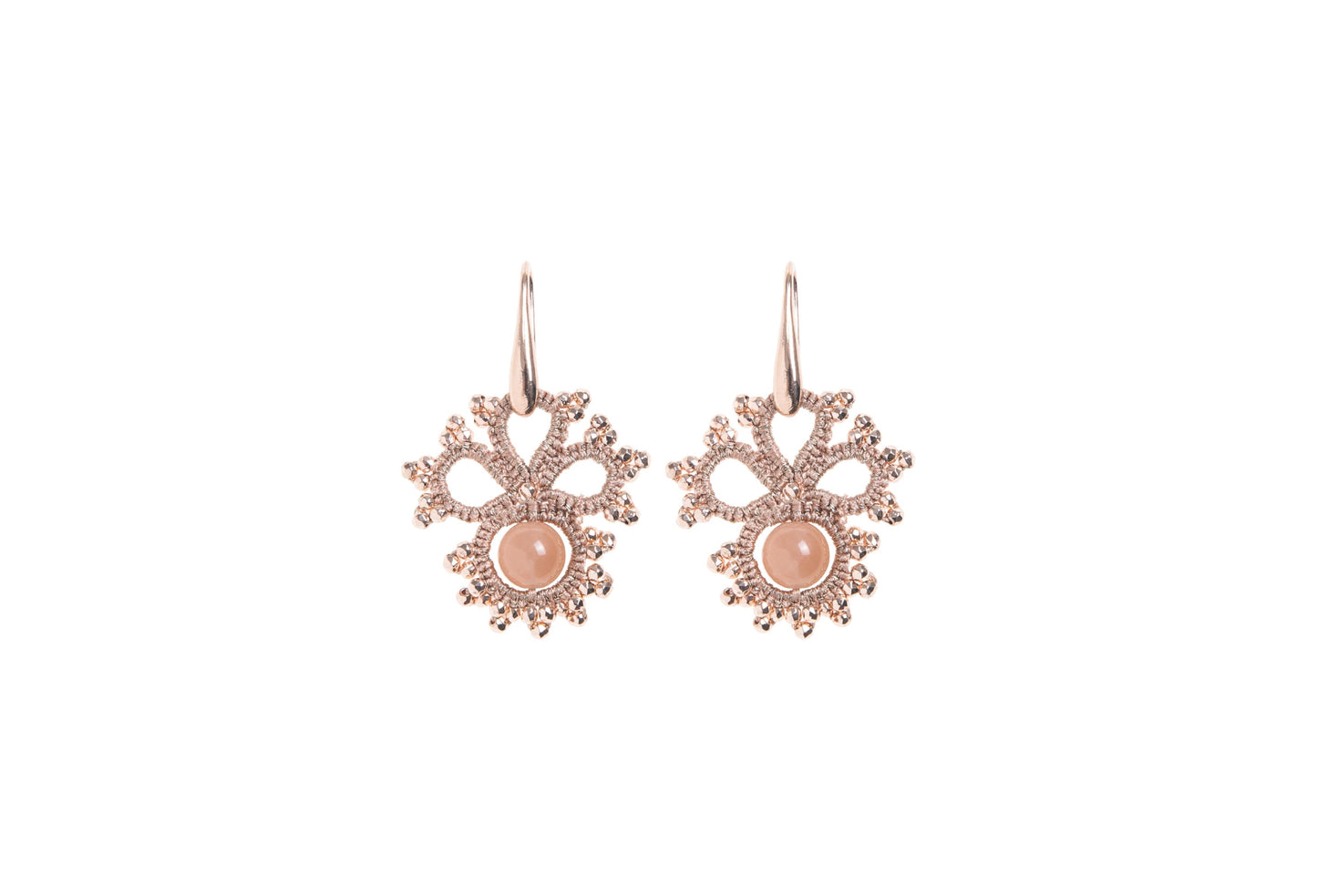 Handcrafted gemstone lace earrings sunstone on white backround