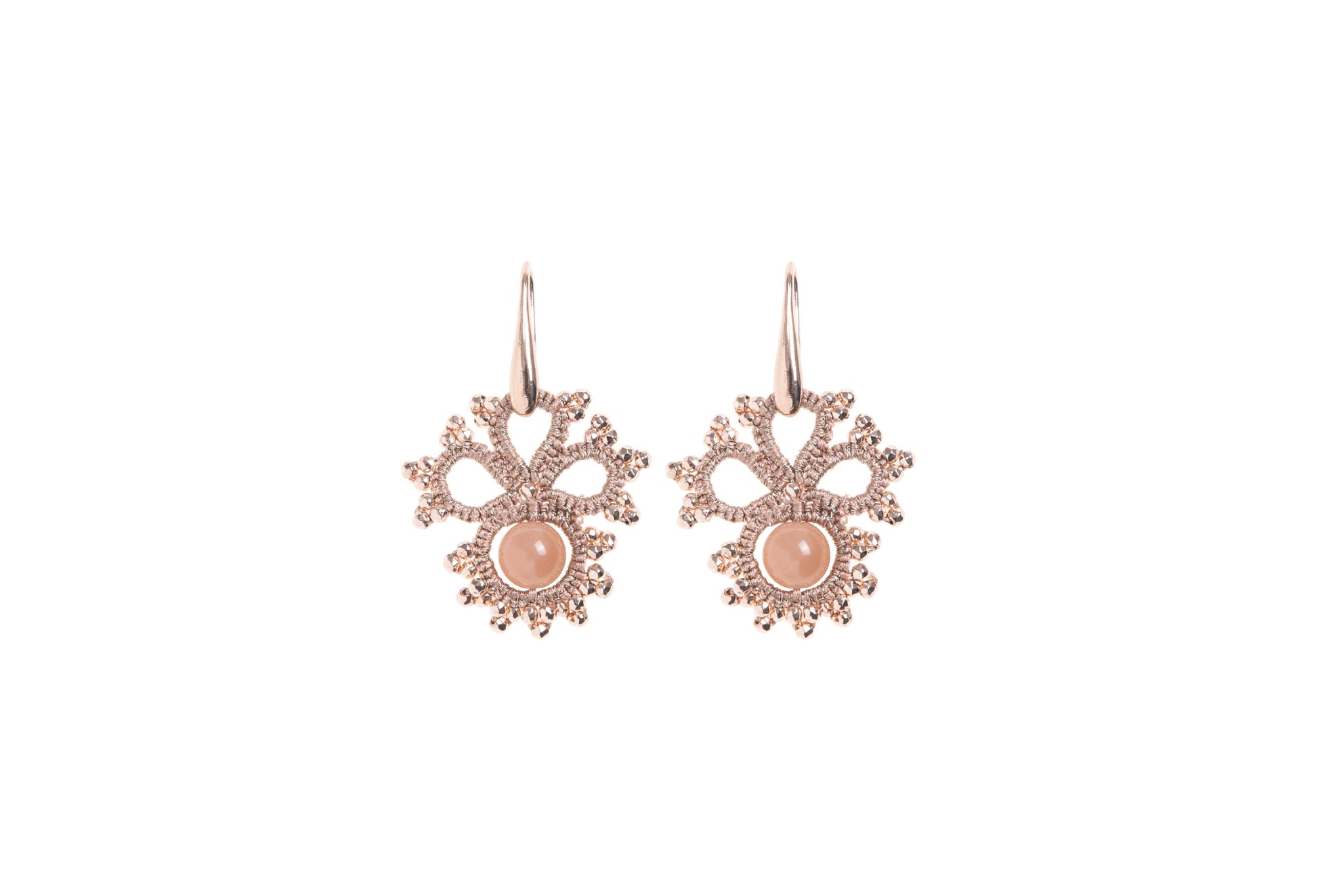 Handcrafted gemstone lace earrings sunstone on white backround