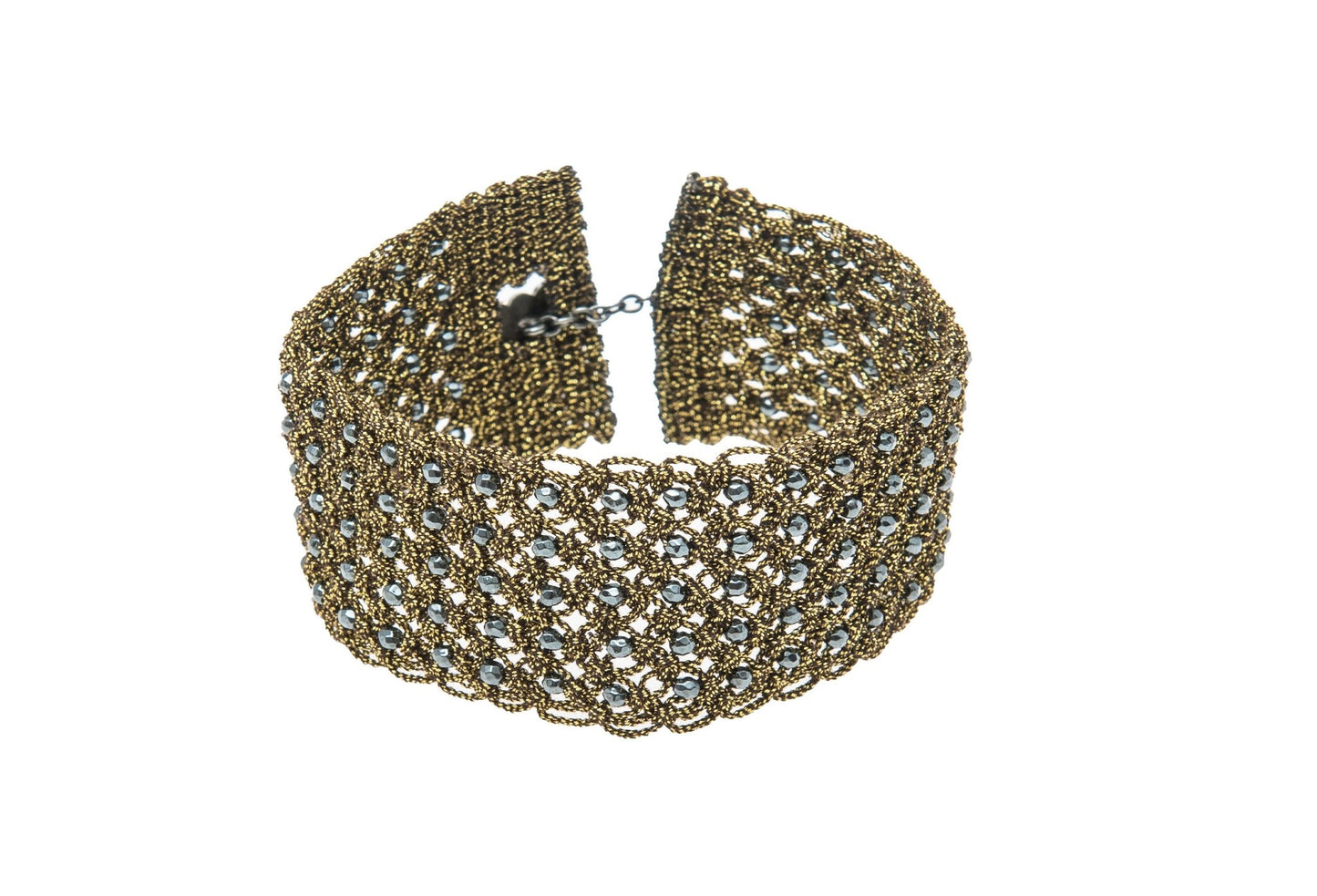 Fine large handmade gemstone lace bracelet antique gold 