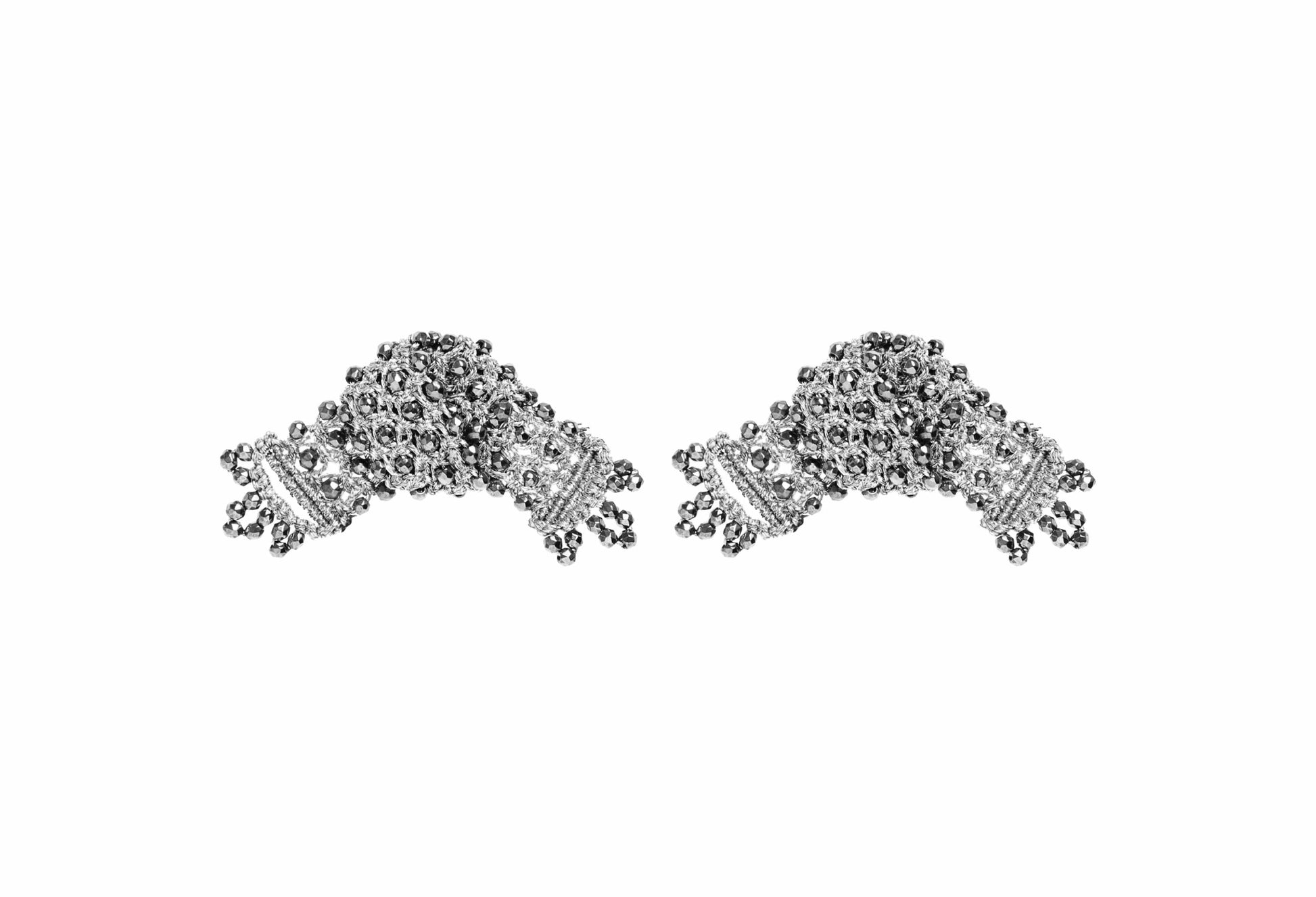 Japanese Bow stud handcrafted lace earrings silver