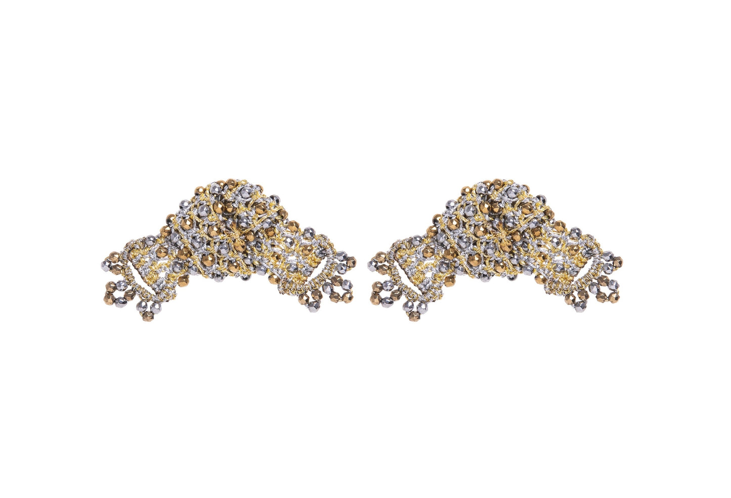 Fine handcrafted gemstone lace stud earrings on white backround