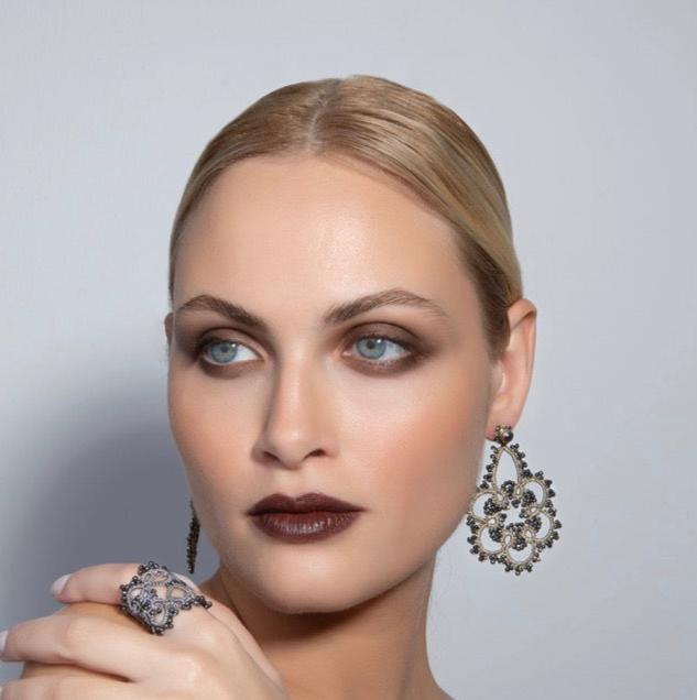 Flower handcrafted gemstone lace earrings, silver gold