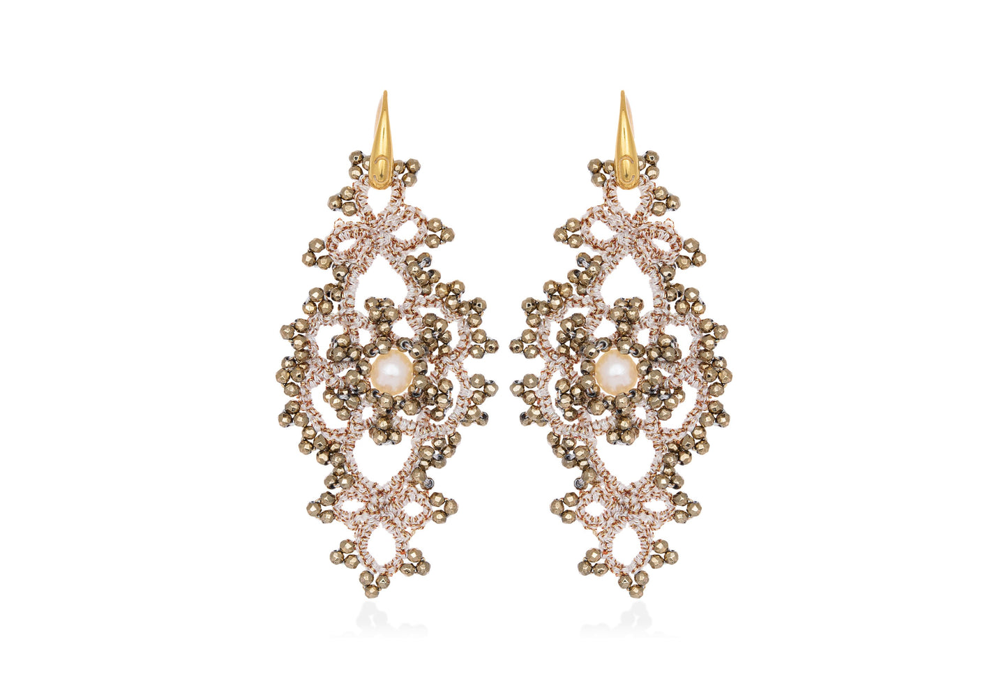 Grace handcrafted earrings with idaturally dyed threads and pearls