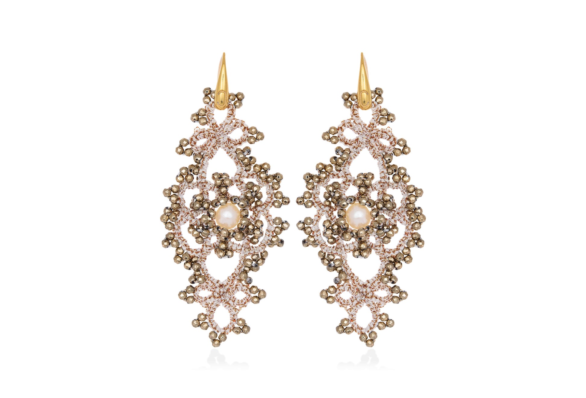 Grace handcrafted earrings with idaturally dyed threads and pearls
