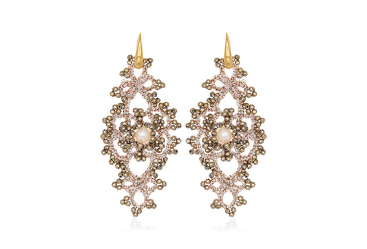 Grace handcrafted earrings with idaturally dyed threads and pearls