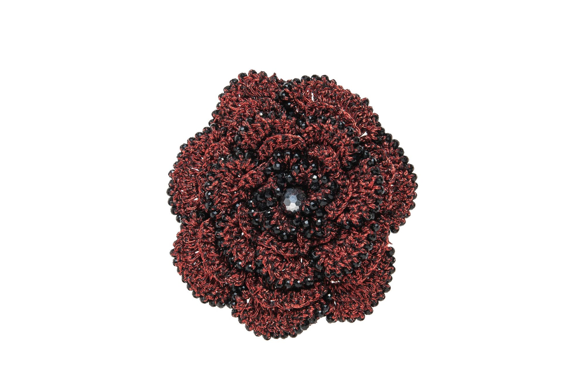 Hand-crocheted Camelia brooch, gold 