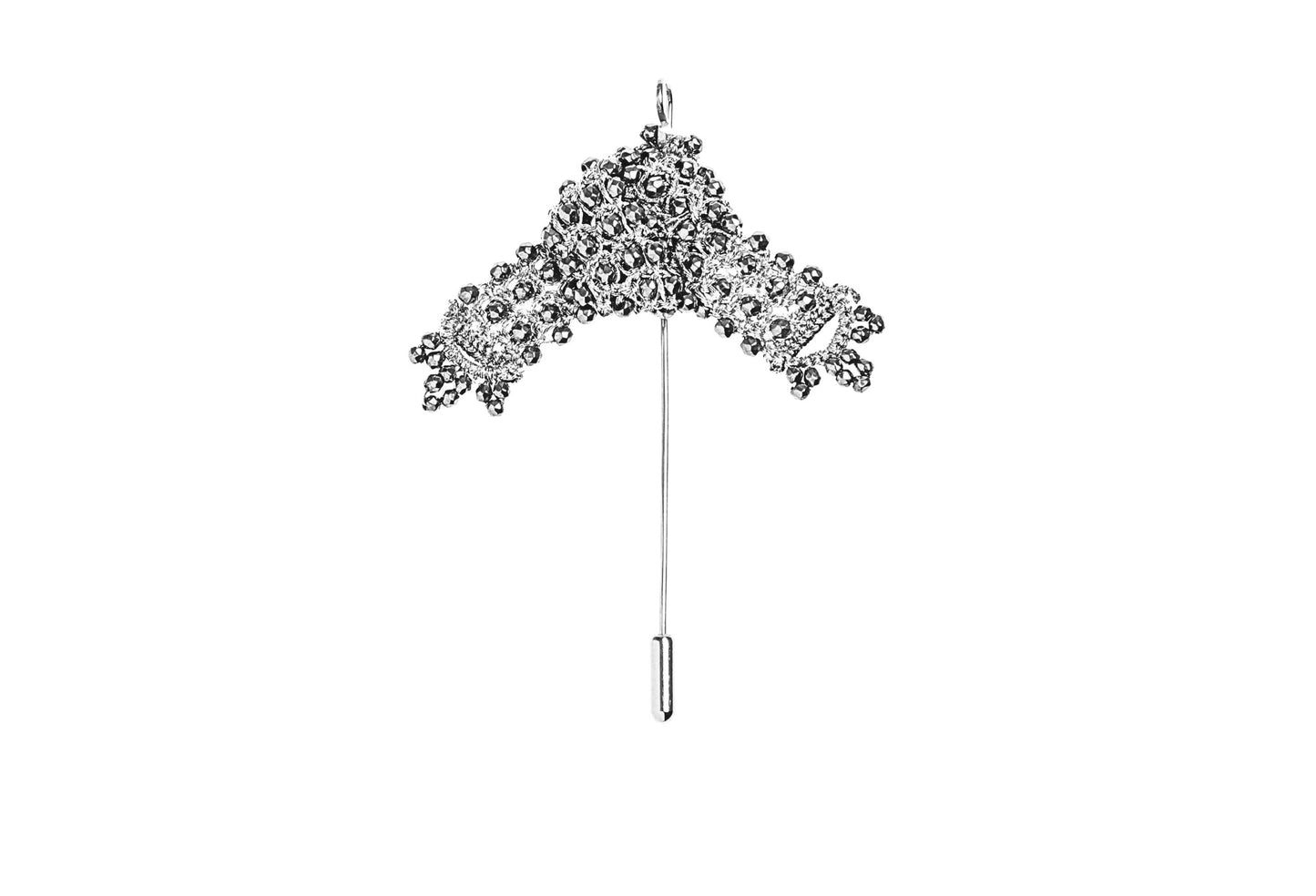 Japanese Bow handcrafted lace brooch on a white background
