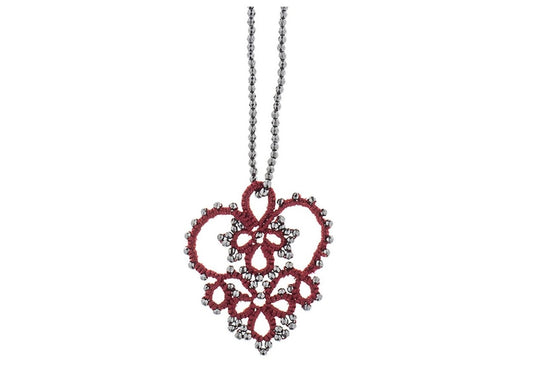 Lotus Heart lucky charm handcrafted gemstone lace pendant, burgundy grey