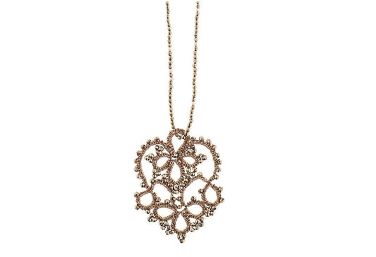 Lotus Heart lucky charm handcrafted gemstone lace pendant, gold