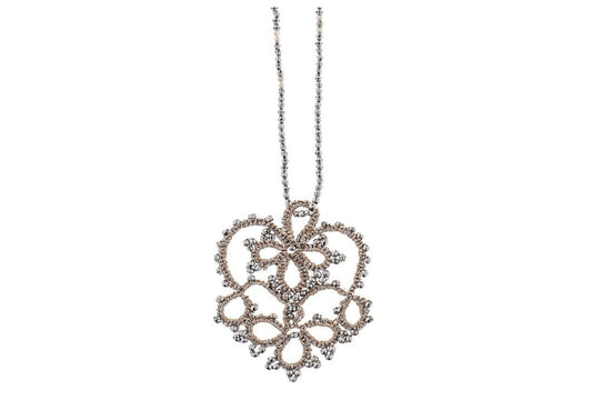 Lotus Heart lucky charm handcrafted gemstone lace pendant, pink gold