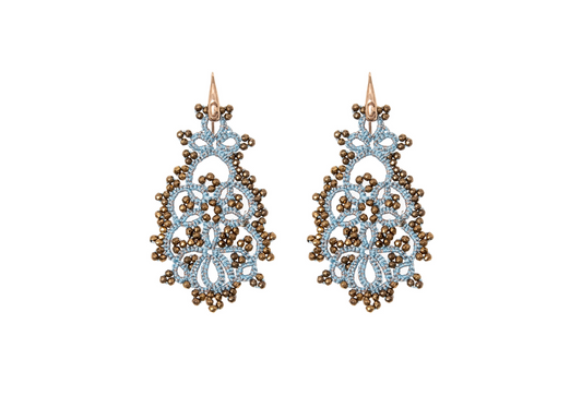 Melina handcrafted gemstone lace earrings baby blue bronze