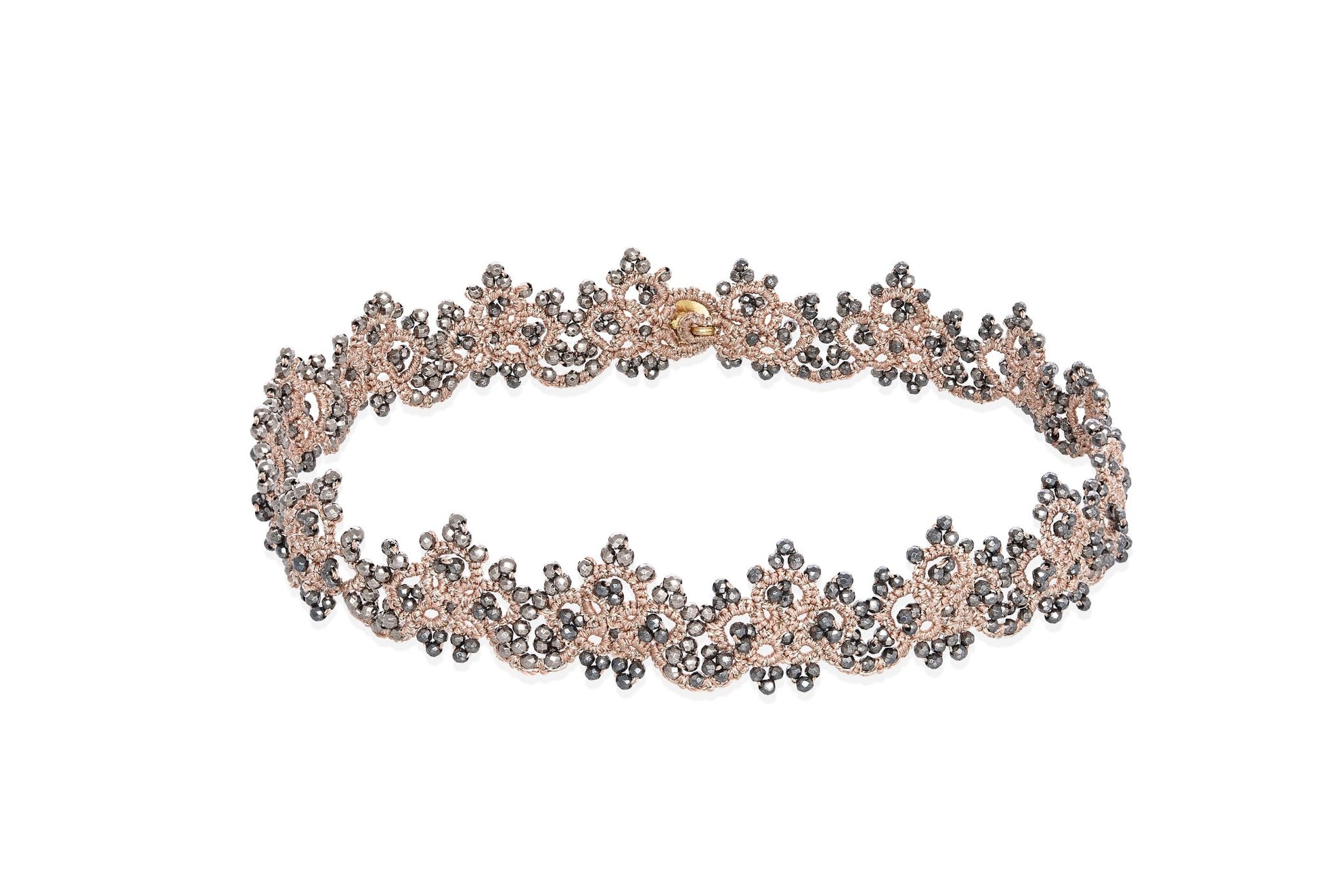 Suzy handcrafted gemstone lace choker nude dark grey