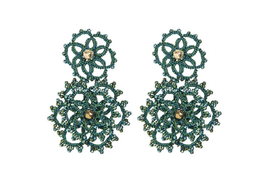 Bloom handcrafted lace earrings on white backround