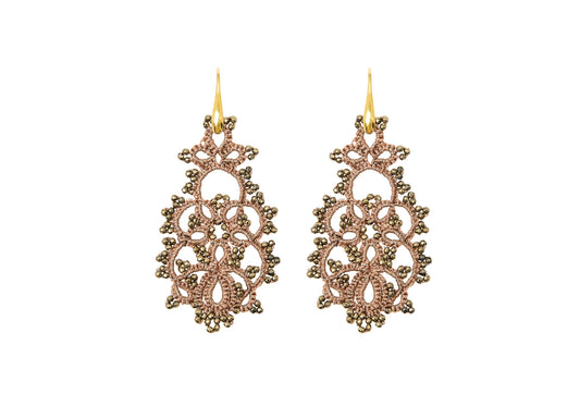 Melina handcrafted gemstone lace earrings blush peach gold