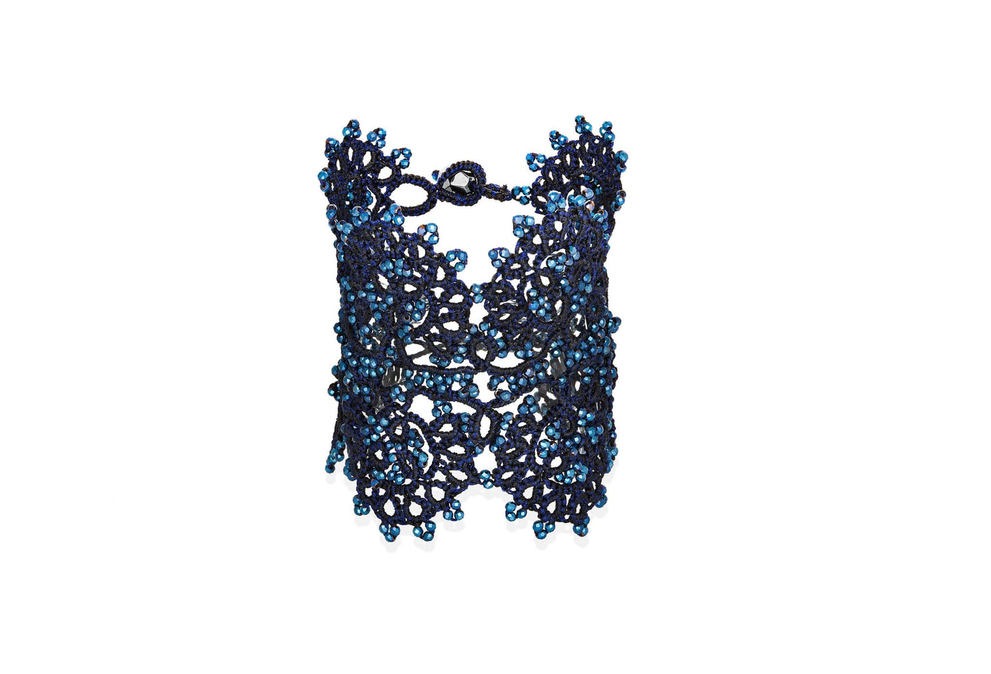 Violet handcrafted gemstone lace bracelet night blue