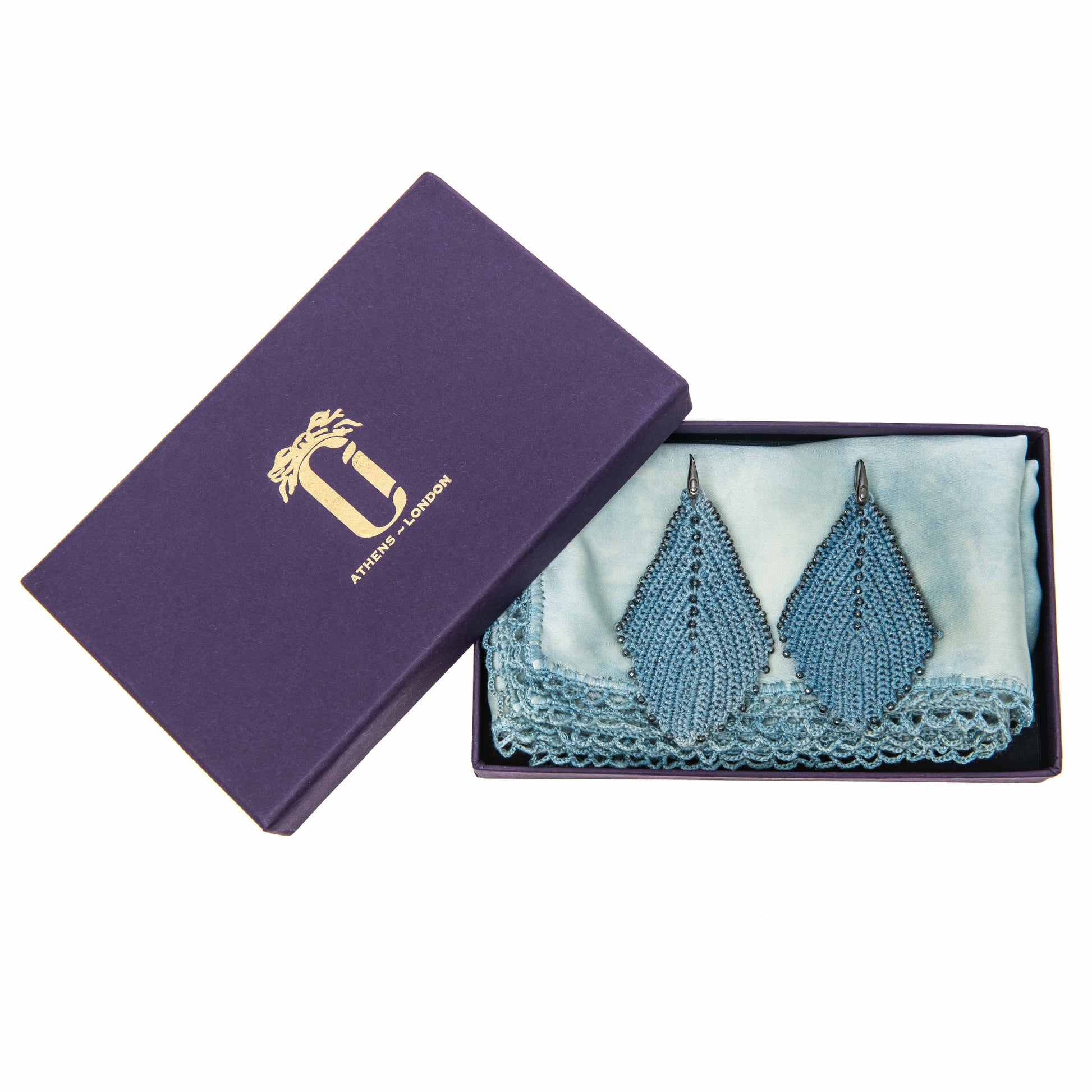 Botanically dyed indigo scarf &  earrings gift box