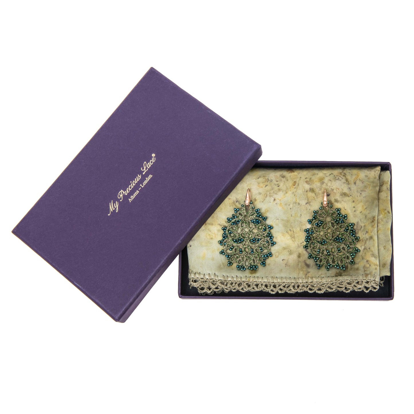 Botanically dyed olive green scarf &  earrings gift box