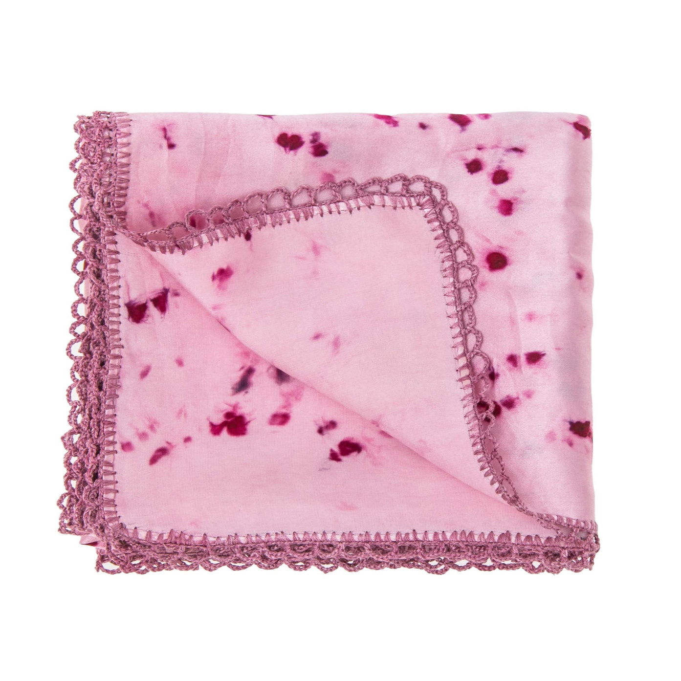 Botanically dyed hand-laced silk scarf magenta
