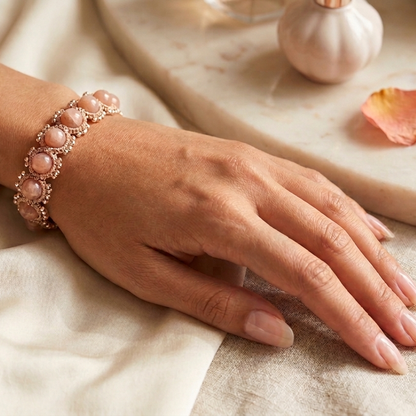 Handcrafted lightweight sustainable sunstone lace bracelet with gemstones